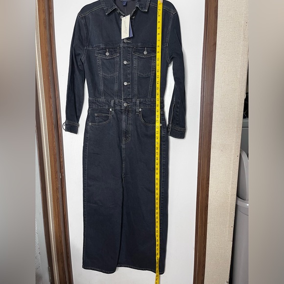 New Universal Thread Denim Jumpsuit Dress Skirt Romper Thick Dark Long Sleeve - Picture 11 of 15